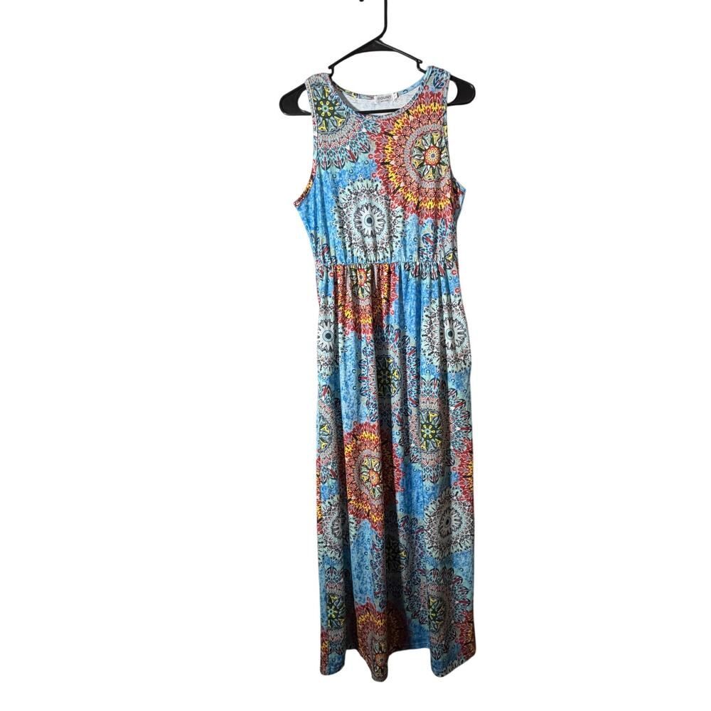 Hount Maxi Dress S Blue Boho Sleeveless Sundress Mandala Print Summer